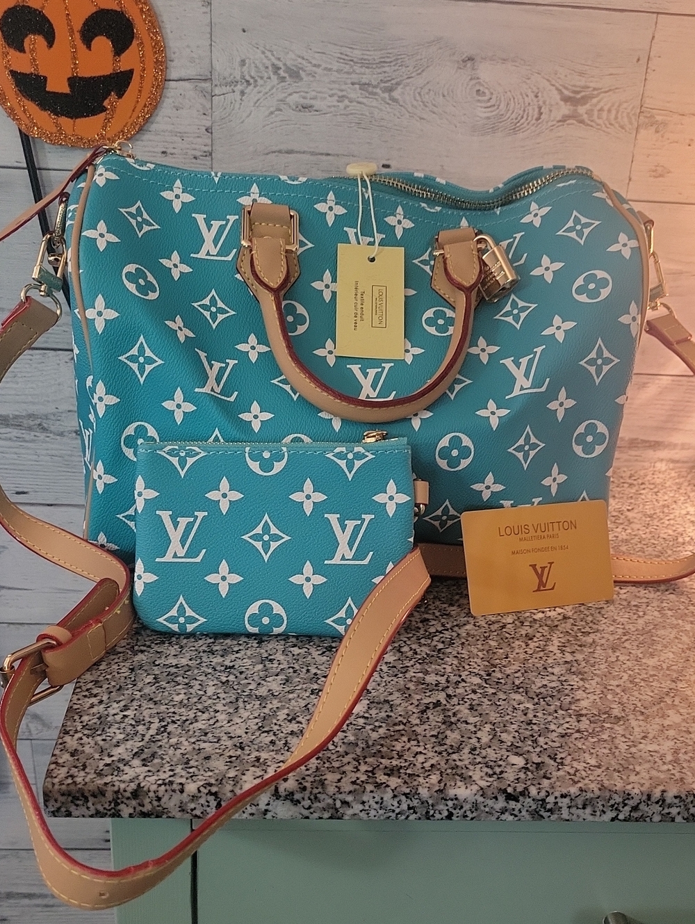 Louis Vuitton Turquoise Monogram Satchel with Pouch
